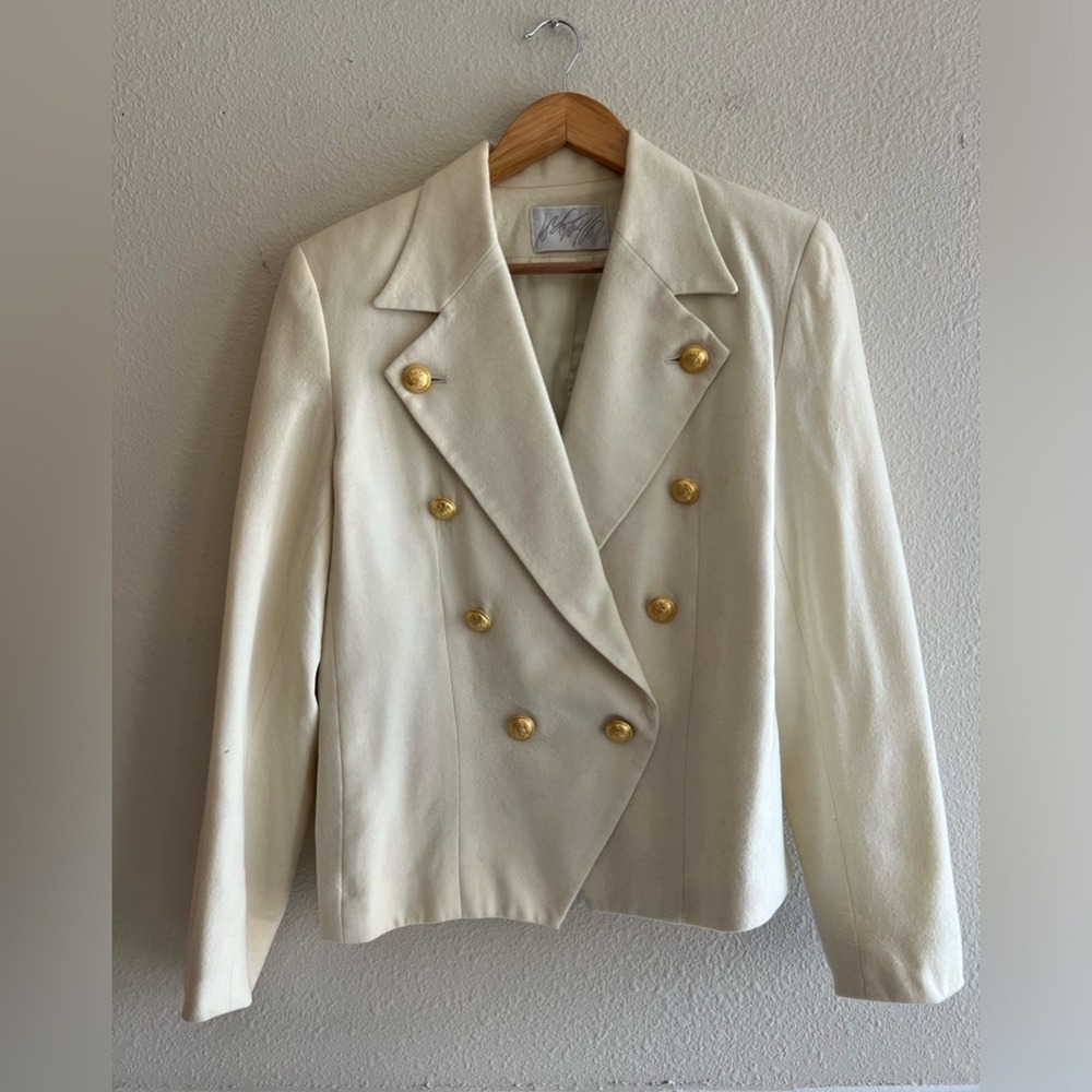 Vintage Lord & Taylor Beige Jacket Gold Buttons 100% Wool Equestrian Preppy